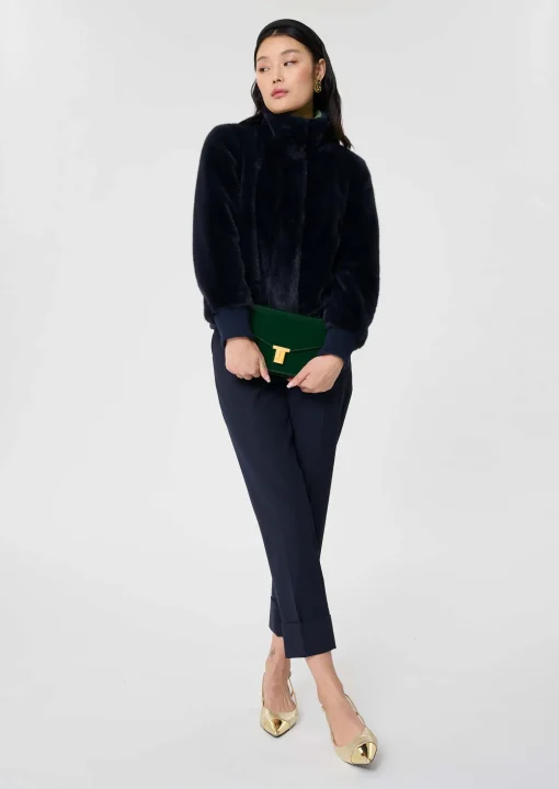 Blouson Bertille bleu nuit en fausse fourrure
