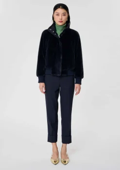 Blouson Bertille bleu nuit en fausse fourrure