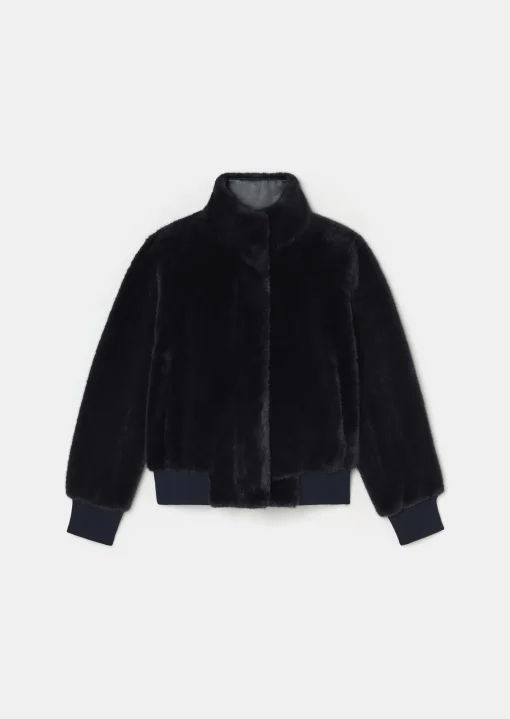 Blouson Bertille bleu nuit en fausse fourrure