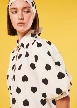 Chemise Calypso écrue à motif coeur noir en popeline