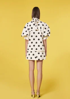 Chemise Calypso écrue à motif coeur noir en popeline