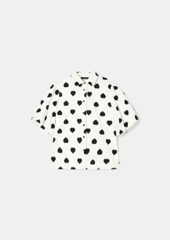 Chemise Calypso écrue à motif coeur noir en popeline