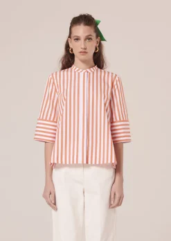 Chemise Camilliana orange à rayures en popeline