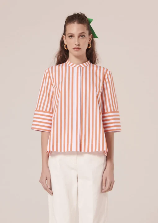 Chemise Camilliana orange à rayures en popeline