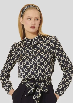 Chemise Charlotte bleu nuit à fleurs écrues