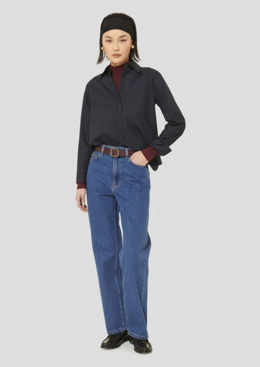 Chemise Clarisse bleu nuit en popeline