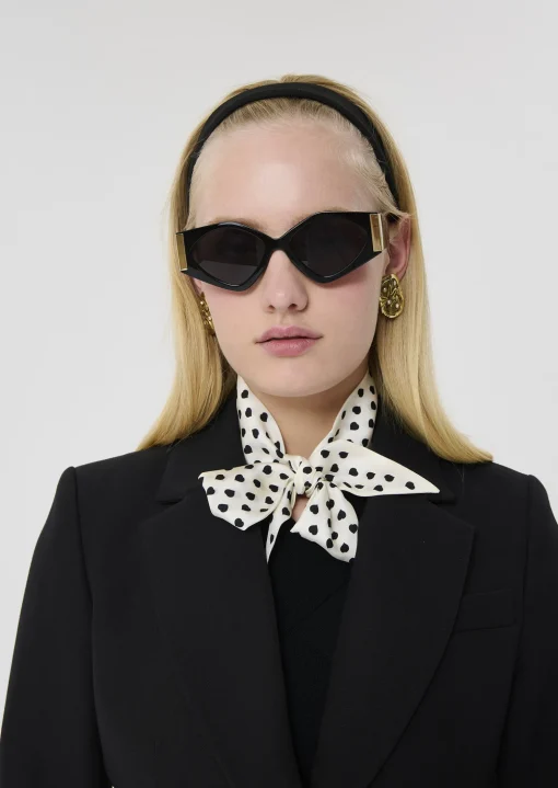 Foulard Emma écru imprimé petits coeurs noirs