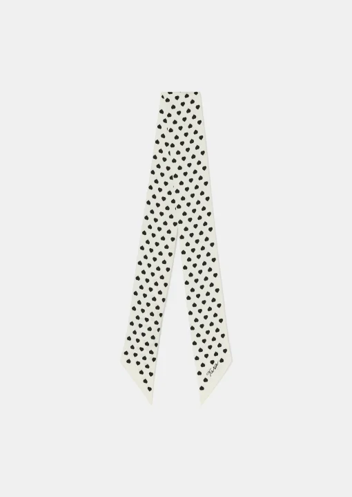 Foulard Emma écru imprimé petits coeurs noirs