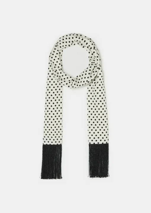 Foulard Esmee écru imprimé petits coeurs noirs