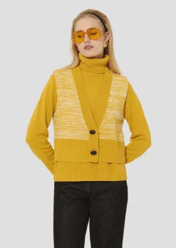 Gilet Gilles jaune en laine merinos et alpaga