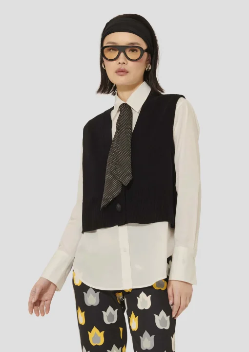Gilet Gilles noir en laine merinos et alpaga
