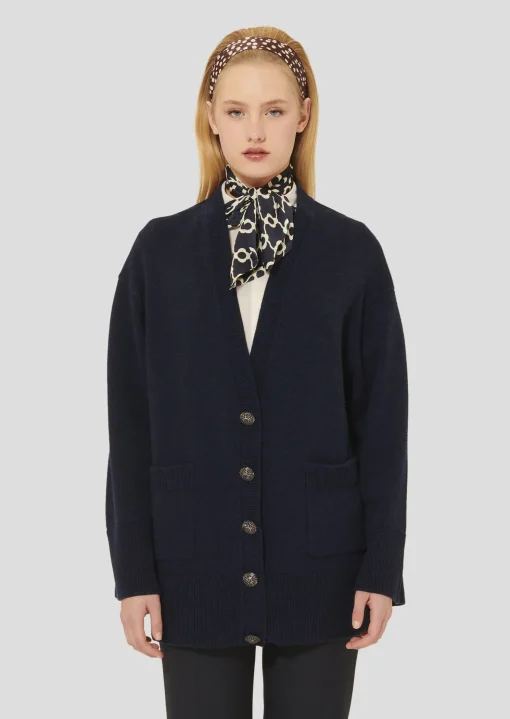 Gilet Ginger bleu nuit en laine merinos et alpaga