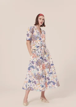 Jupe Judi bleue imprimée fleuri en popeline