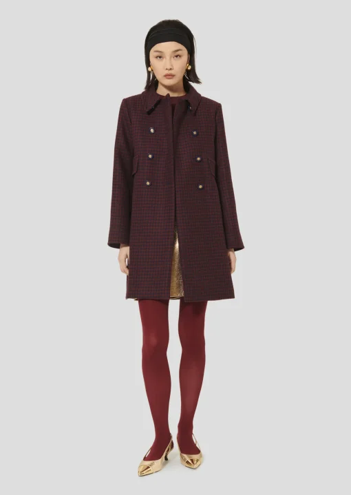 Manteau Marceau bordeaux en pied de coq