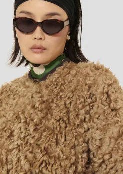 Manteau Marlon marron en peau lainée à bouclettes