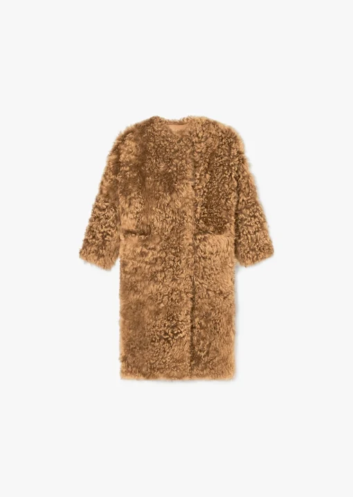 Manteau Marlon marron en peau lainée à bouclettes