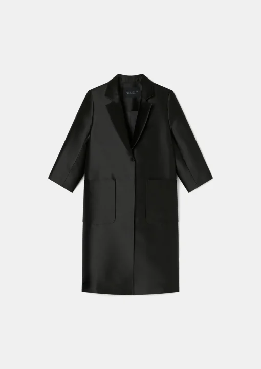 Manteau Martin noir en satin duchesse