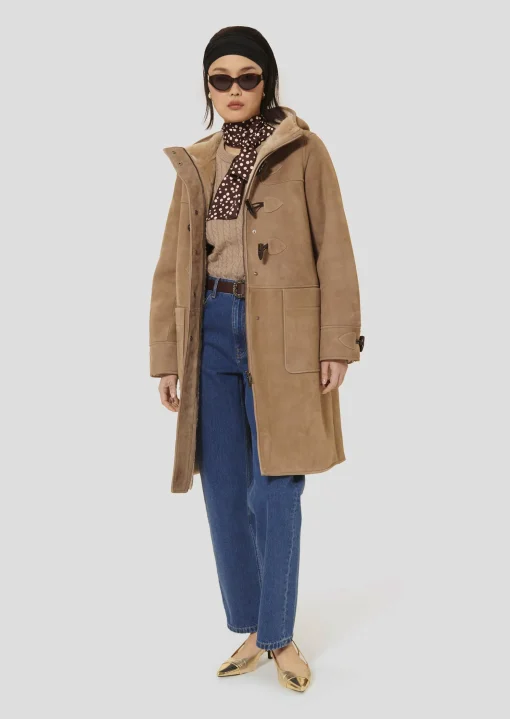 Manteau Montana marron en peau lainée