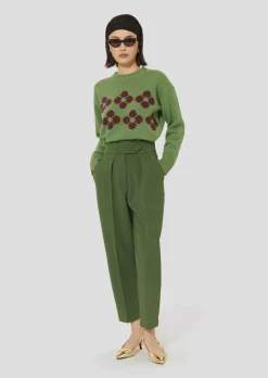 Pantalon Paaso vert en crêpe