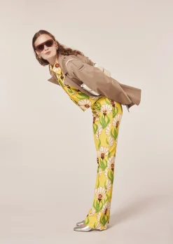 Pantalon Paivan jaune à motif fleurs