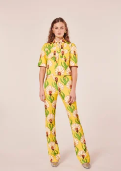 Pantalon Paivan jaune à motif fleurs