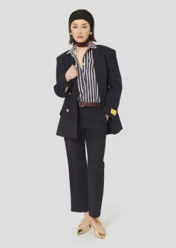 Pantalon Pampille bleu nuit en toile compacte