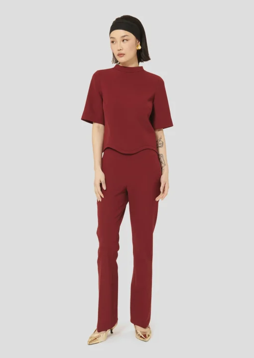 Pantalon Peyton bordeaux en toile double