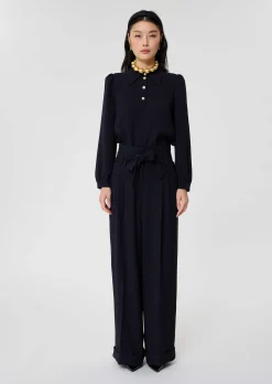 Pantalon Pia bleu nuit en crêpe