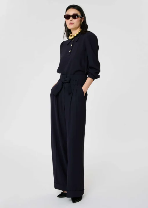 Pantalon Pia bleu nuit en crêpe