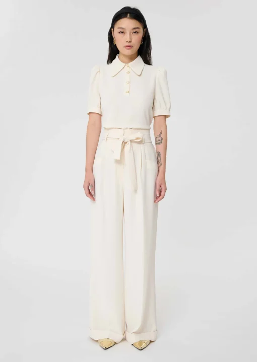 Pantalon Pia écru en crêpe