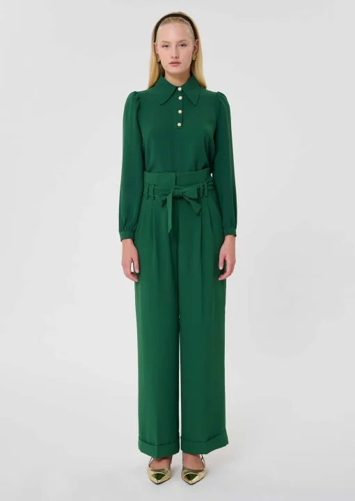 Pantalon Pia vert en crêpe