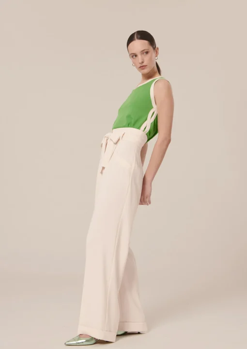 Pantalon Pyla écru en crêpe