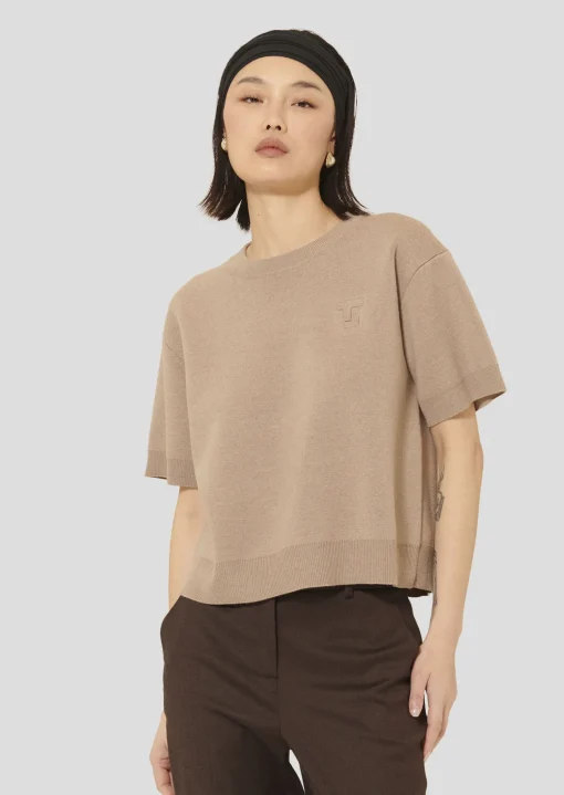Pull Pamelia marron en laine merinos