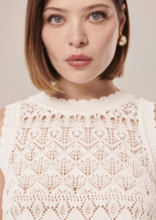 Pull Pianna blanc en maille crochet