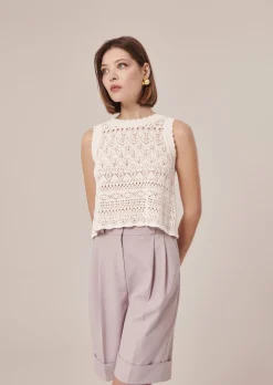 Pull Pianna blanc en maille crochet