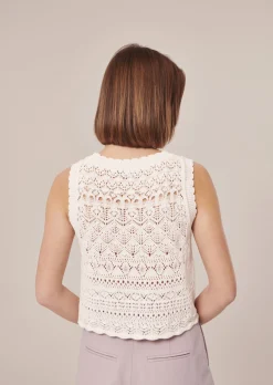 Pull Pianna blanc en maille crochet