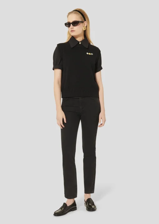 Pull Pimprenelle noir en laine et coton