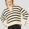 Pull Plongeoir écru à rayures en laine
