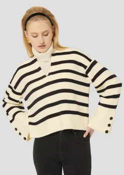 Pull Plongeoir écru à rayures en laine
