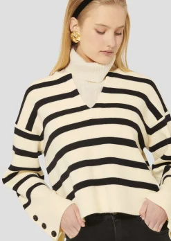 Pull Plongeoir écru à rayures en laine