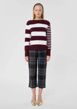 Pull Poetesse bordeaux à rayures en laine