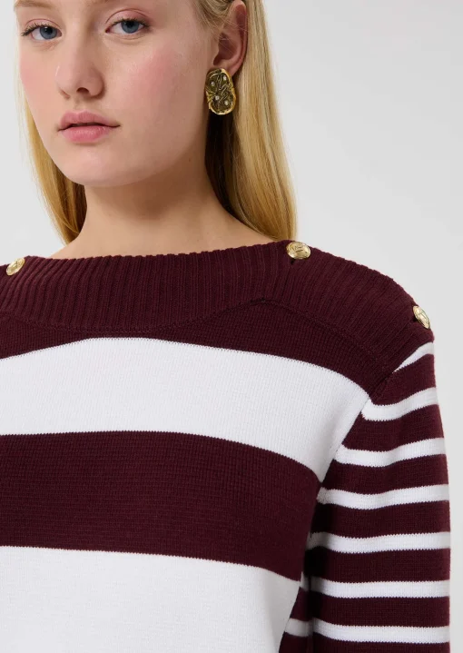 Pull Poetesse bordeaux à rayures en laine