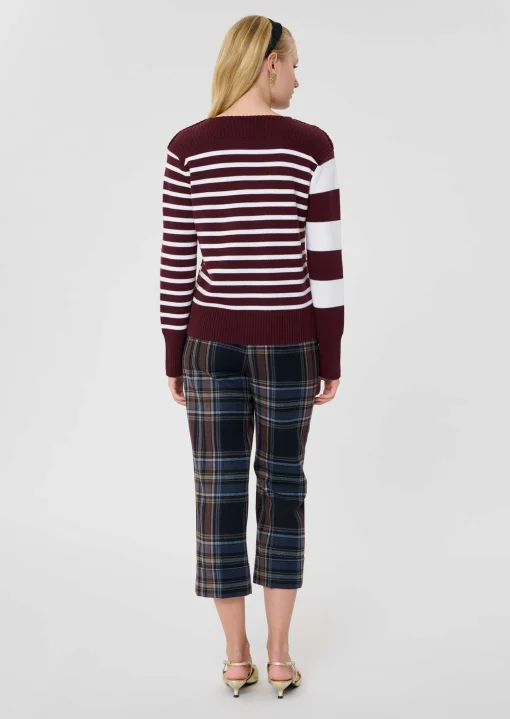 Pull Poetesse bordeaux à rayures en laine