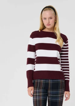 Pull Poetesse bordeaux à rayures en laine