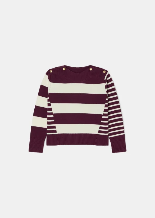 Pull Poetesse bordeaux à rayures en laine