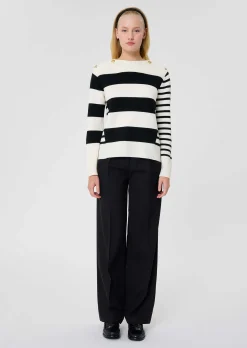 Pull Poetesse écru à rayures en laine