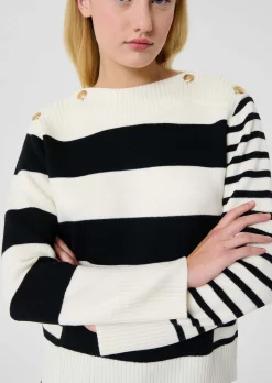 Pull Poetesse écru à rayures en laine