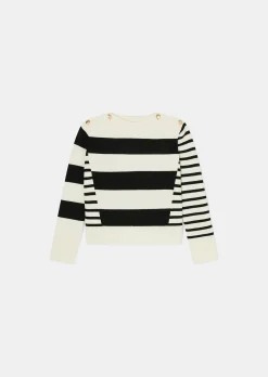 Pull Poetesse écru à rayures en laine