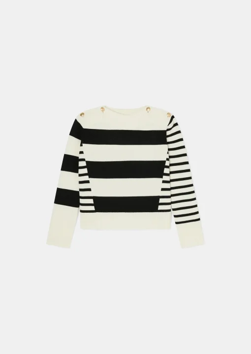 Pull Poetesse écru à rayures en laine