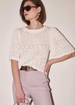Pull Prealpino blanc en maille crochet